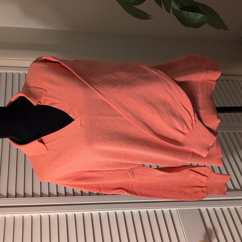 Women's,Long Sleeve, Orange, Lg, Vneck Sweater